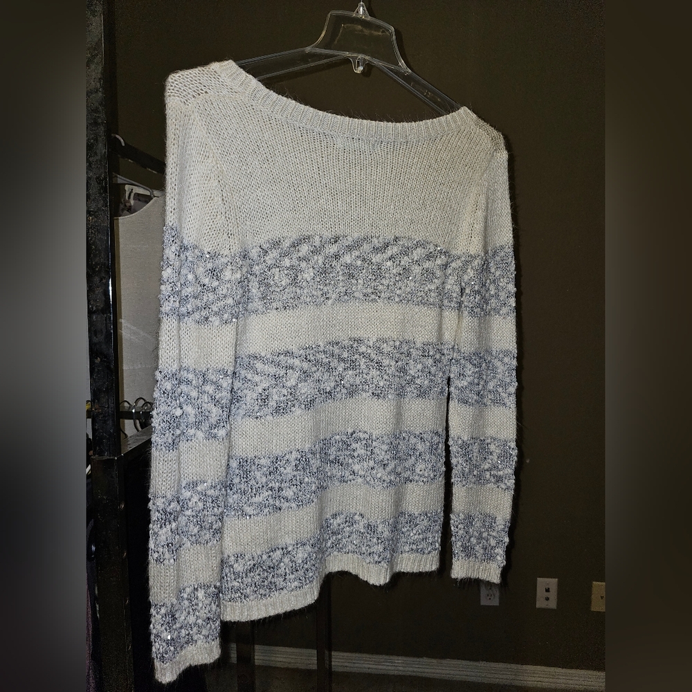 White and Gray Striped Sweater